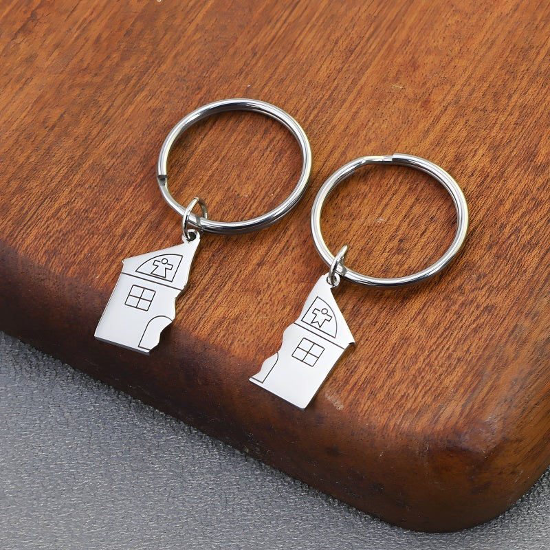 New house-shaped keychain - Personalized engraving gift for couples