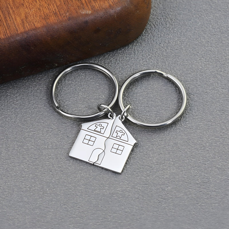 New house-shaped keychain - Personalized engraving gift for couples