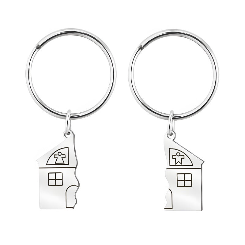 New house-shaped keychain - Personalized engraving gift for couples