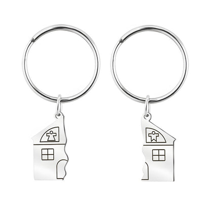 New house-shaped keychain - Personalized engraving gift for couples