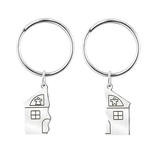 New house-shaped keychain - Personalized engraving gift for couples
