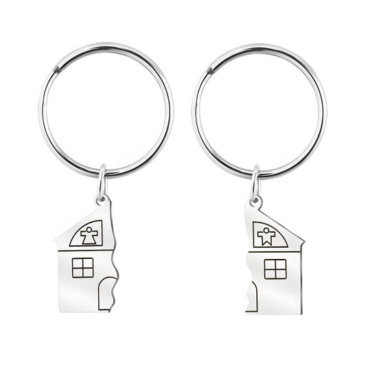 New house-shaped keychain - Personalized engraving gift for couples