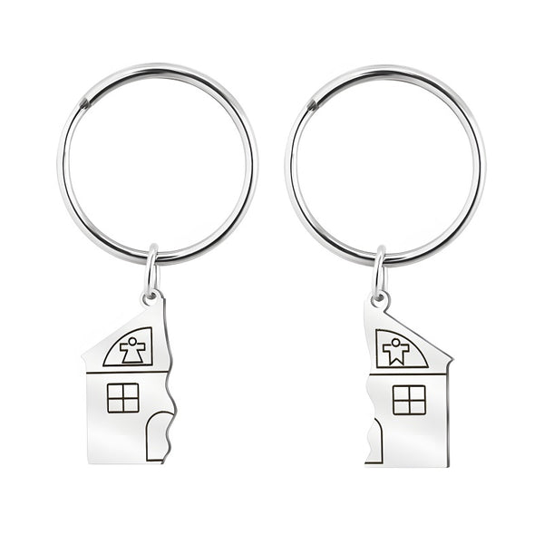 New house-shaped keychain - Personalized engraving gift for couples
