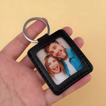 Leather photo frame keychain - customizable DIY printed couple photos