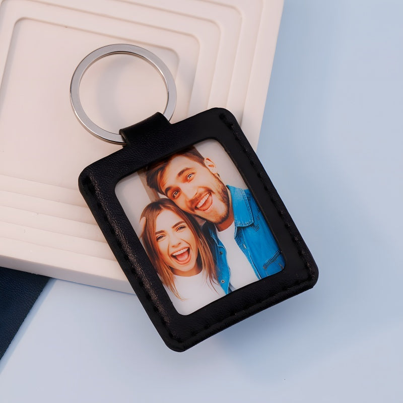 Leather photo frame keychain - customizable DIY printed couple photos