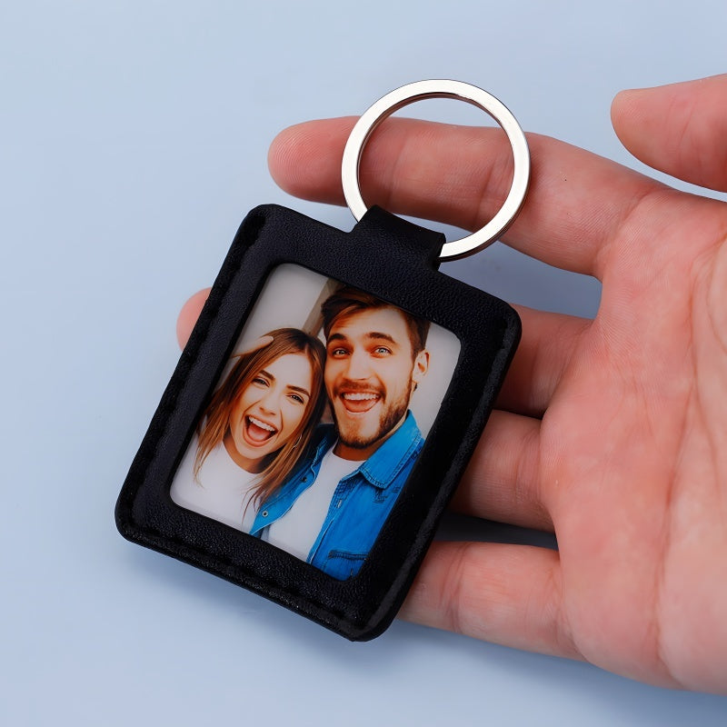 Leather photo frame keychain - customizable DIY printed couple photos