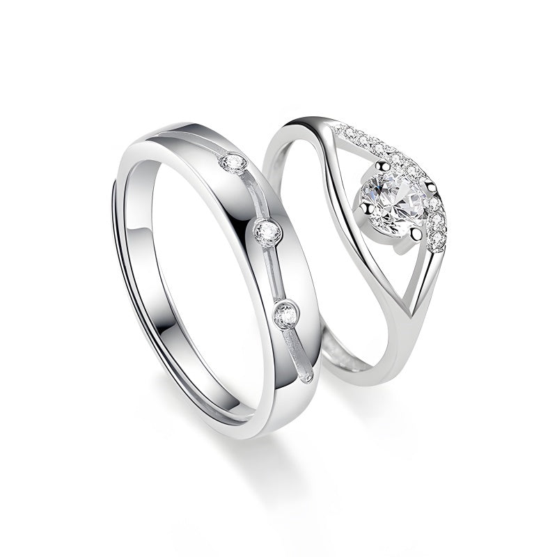 Modern unisex couple rings, adjustable size, set with moissanite