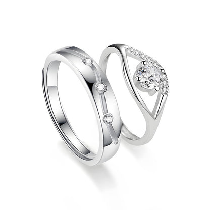 Modern unisex couple rings, adjustable size, set with moissanite