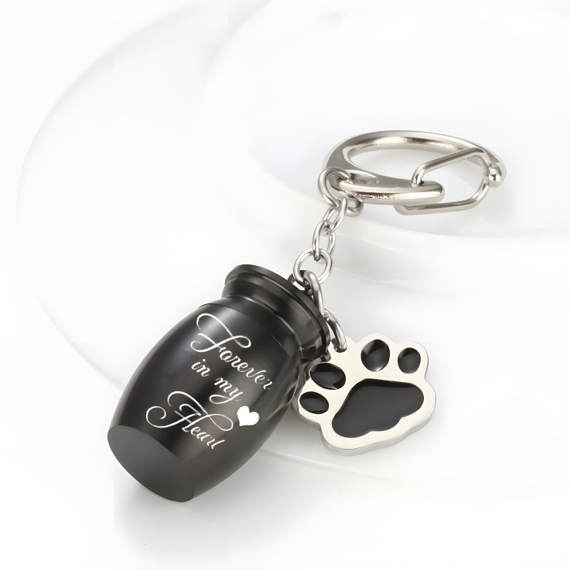 Pet Memorial Keychain - Custom Engraved Dog Paw Urn Pendant
