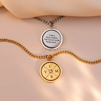Women's Double-Sided Diamond-Studded Compass Necklace - Personalized Stainless Steel Jewelry Gift with Engraving