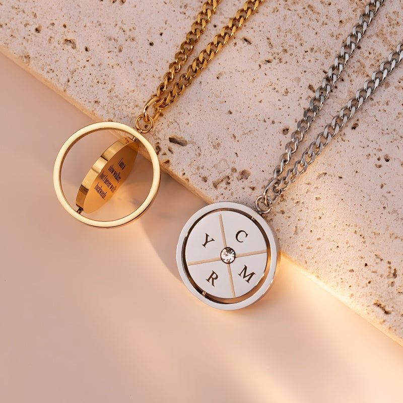 Women's Double-Sided Diamond-Studded Compass Necklace - Personalized Stainless Steel Jewelry Gift with Engraving