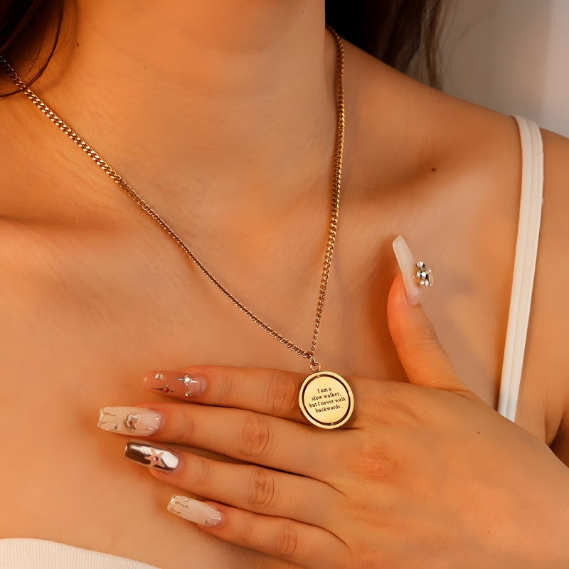 Women's Double-Sided Diamond-Studded Compass Necklace - Personalized Stainless Steel Jewelry Gift with Engraving