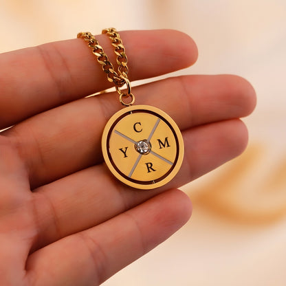 Women's Double-Sided Diamond-Studded Compass Necklace - Personalized Stainless Steel Jewelry Gift with Engraving