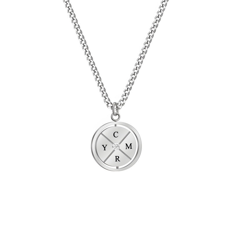 Women's Double-Sided Diamond-Studded Compass Necklace - Personalized Stainless Steel Jewelry Gift with Engraving