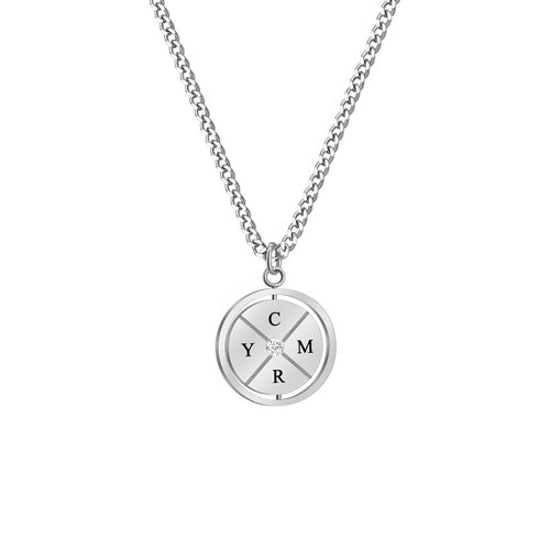 Women's Double-Sided Diamond-Studded Compass Necklace - Personalized Stainless Steel Jewelry Gift with Engraving
