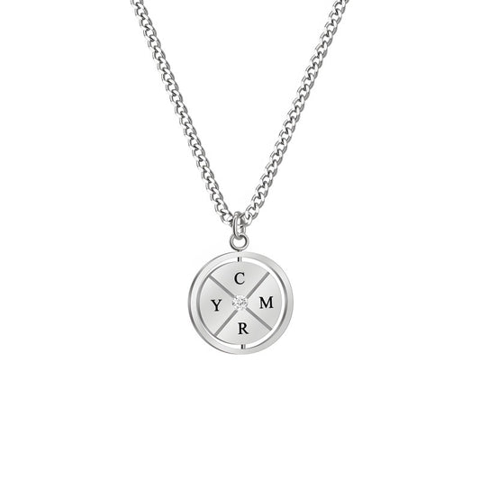 Women's Double-Sided Diamond-Studded Compass Necklace - Personalized Stainless Steel Jewelry Gift with Engraving