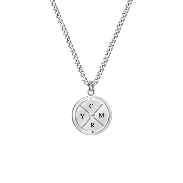 Women's Double-Sided Diamond-Studded Compass Necklace - Personalized Stainless Steel Jewelry Gift with Engraving