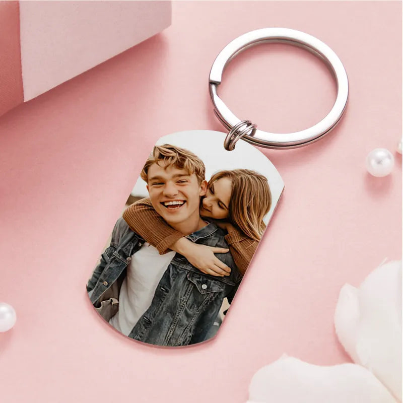 Custom Sandblasted Photo Keychain - Military Style Love Token with Personalized Engraving