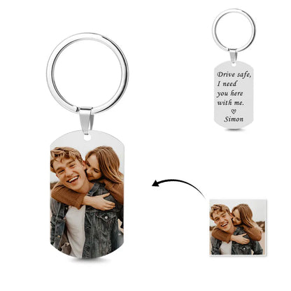 Custom Sandblasted Photo Keychain - Military Style Love Token with Personalized Engraving