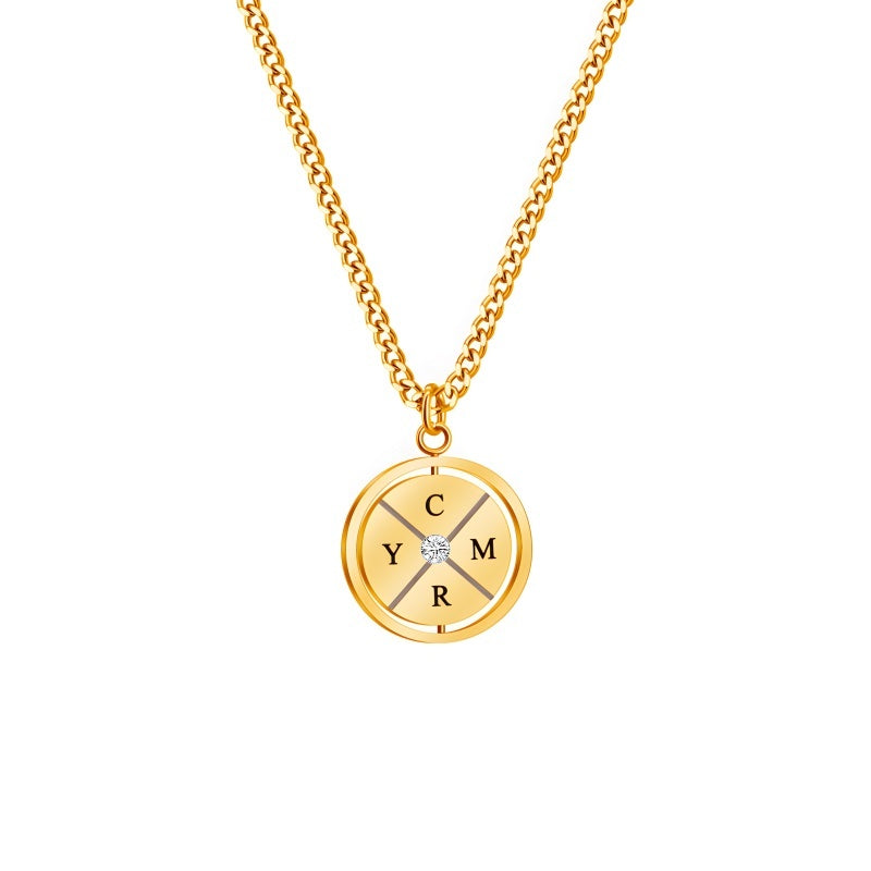 Women's Double-Sided Diamond-Studded Compass Necklace - Personalized Stainless Steel Jewelry Gift with Engraving