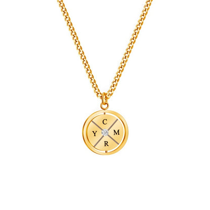 Women's Double-Sided Diamond-Studded Compass Necklace - Personalized Stainless Steel Jewelry Gift with Engraving