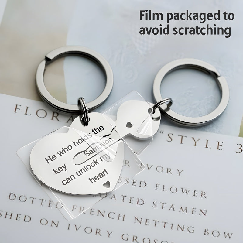 Custom Lock and Key Keychain Set - Personalized Couple Gift with Engraving, Romantic Promise Token
