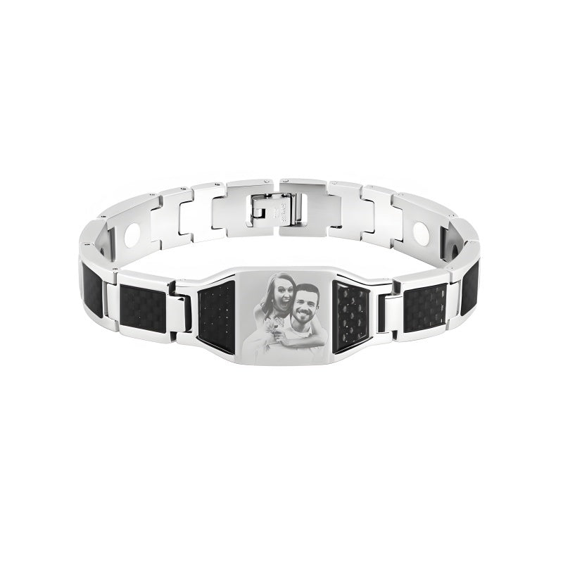 Permanent Custom Photo Bracelet - Laser Engraved Stainless Steel Couple's Keepsake