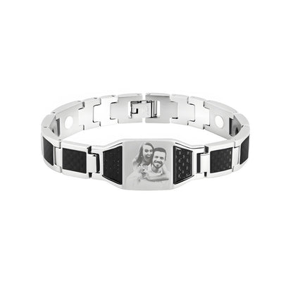 Permanent Custom Photo Bracelet - Laser Engraved Stainless Steel Couple's Keepsake