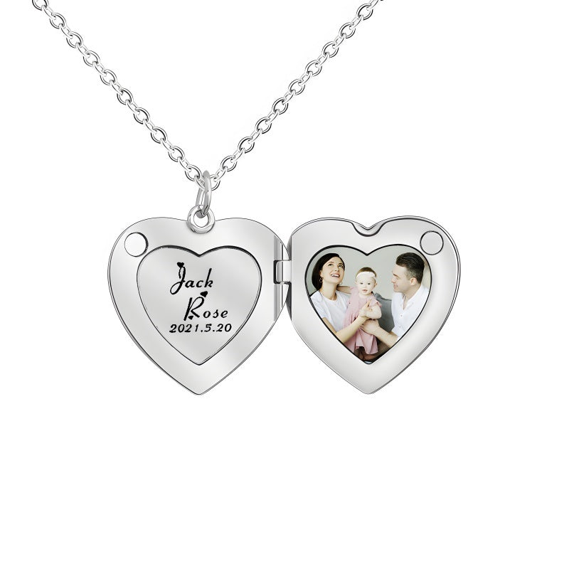 Heart Photo Locket Necklace - Custom Engraved Valentine's Gift with Color Print