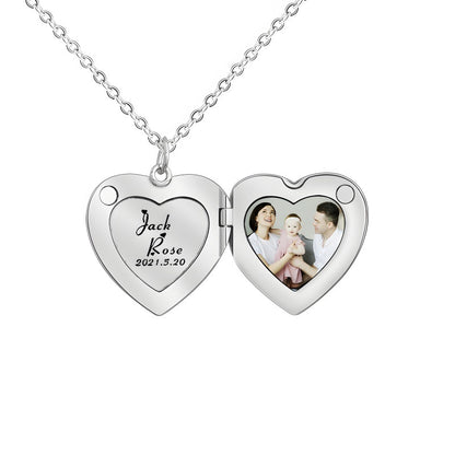 Heart Photo Locket Necklace - Custom Engraved Valentine's Gift with Color Print