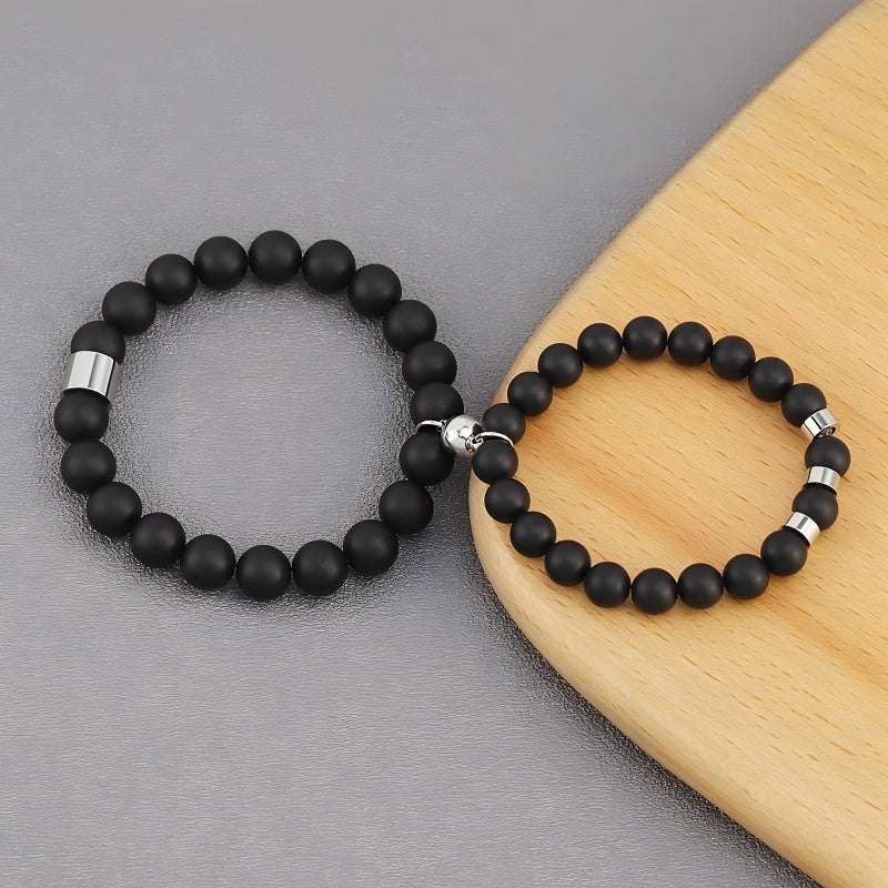 His & Hers Obsidian Bracelets - Magnetic Clasp & Protective Stone (Relationship Keepsake)