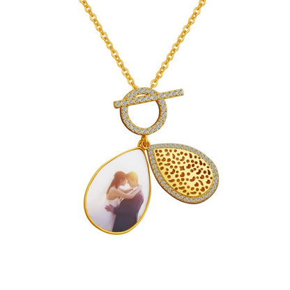 Hollow Teardrop Locket Necklace - Gold Plated Photo Pendant Women's Jewelry Gift