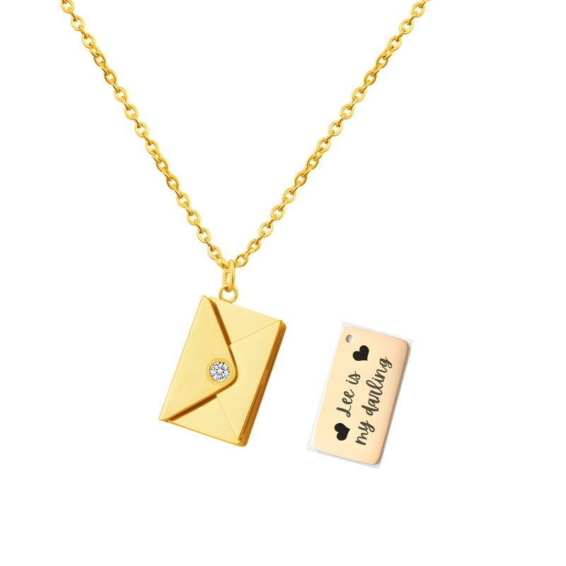 Personalized Love Letter Necklace - Engravable Envelope Pendant Romantic Gift