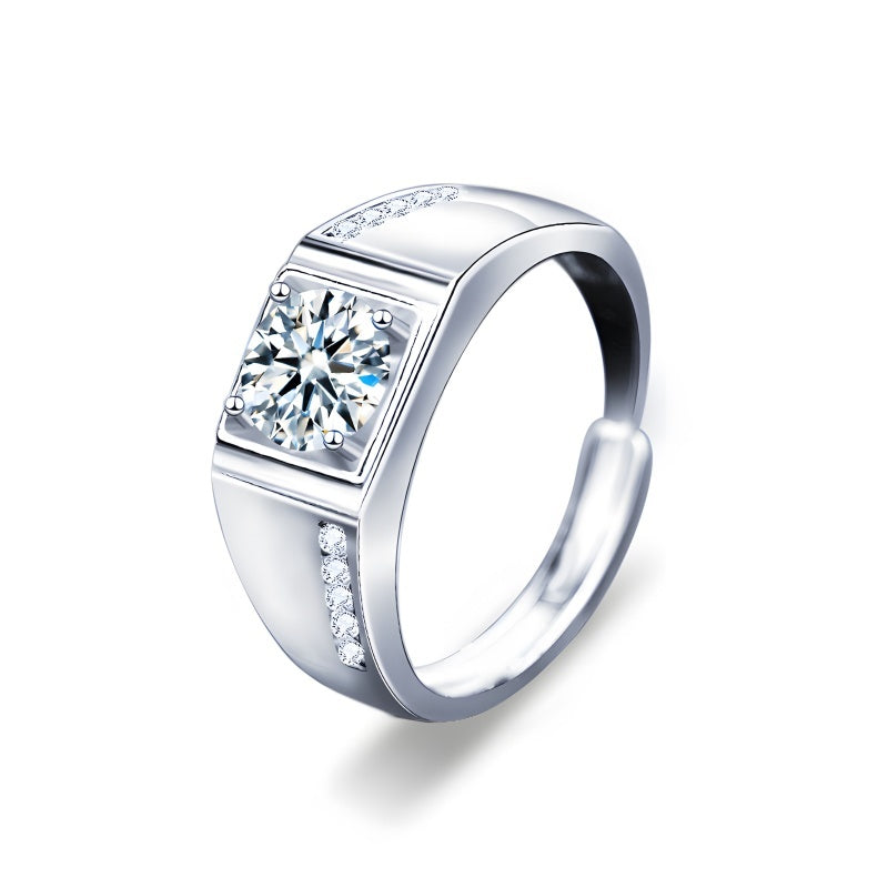 Luxury Faceted Couple Rings - 925 Sterling Silver Adjustable Bezel-Set Bands