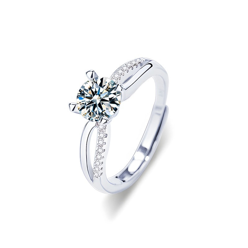 Luxury Faceted Couple Rings - 925 Sterling Silver Adjustable Bezel-Set Bands