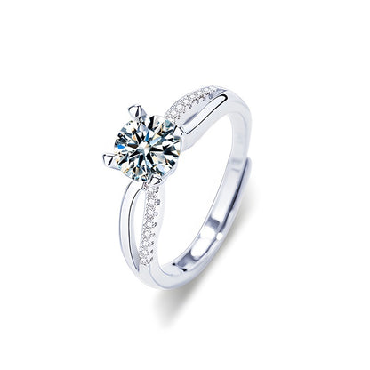 Luxury Faceted Couple Rings - 925 Sterling Silver Adjustable Bezel-Set Bands