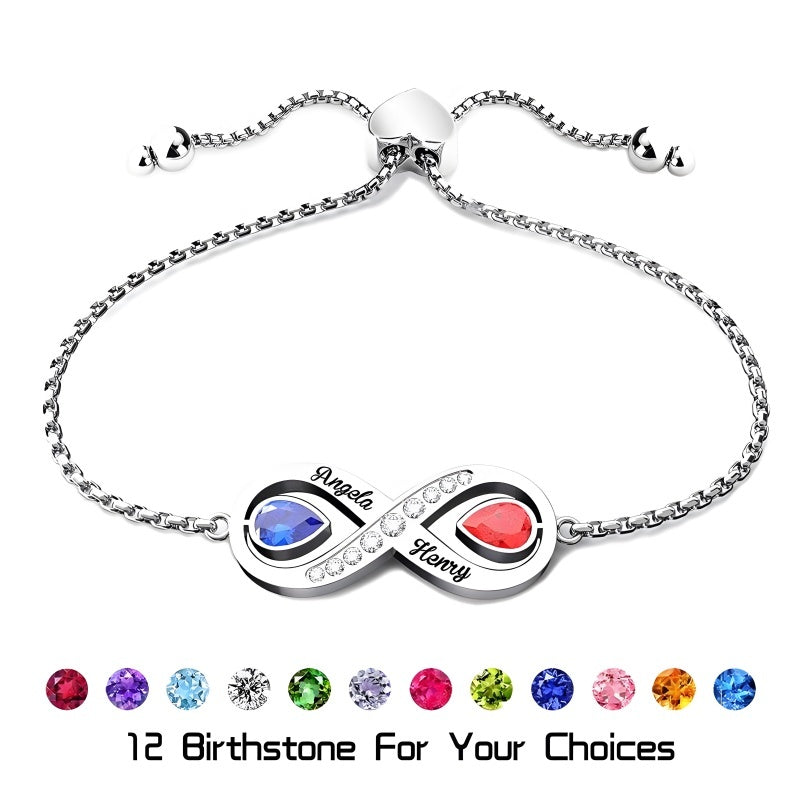 Matching His & Hers Birthstone Bracelets - Adjustable Infinity Design | Custom Couple's Gift