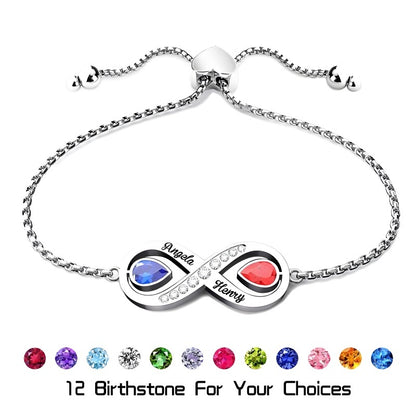 Matching His & Hers Birthstone Bracelets - Adjustable Infinity Design | Custom Couple's Gift
