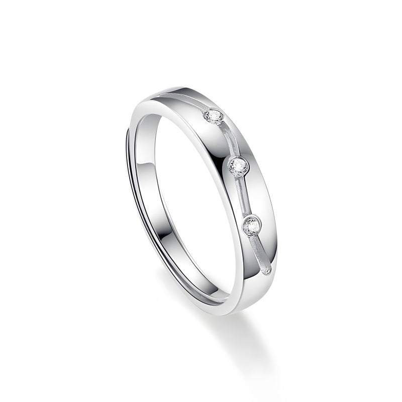 Modern unisex couple rings, adjustable size, set with moissanite