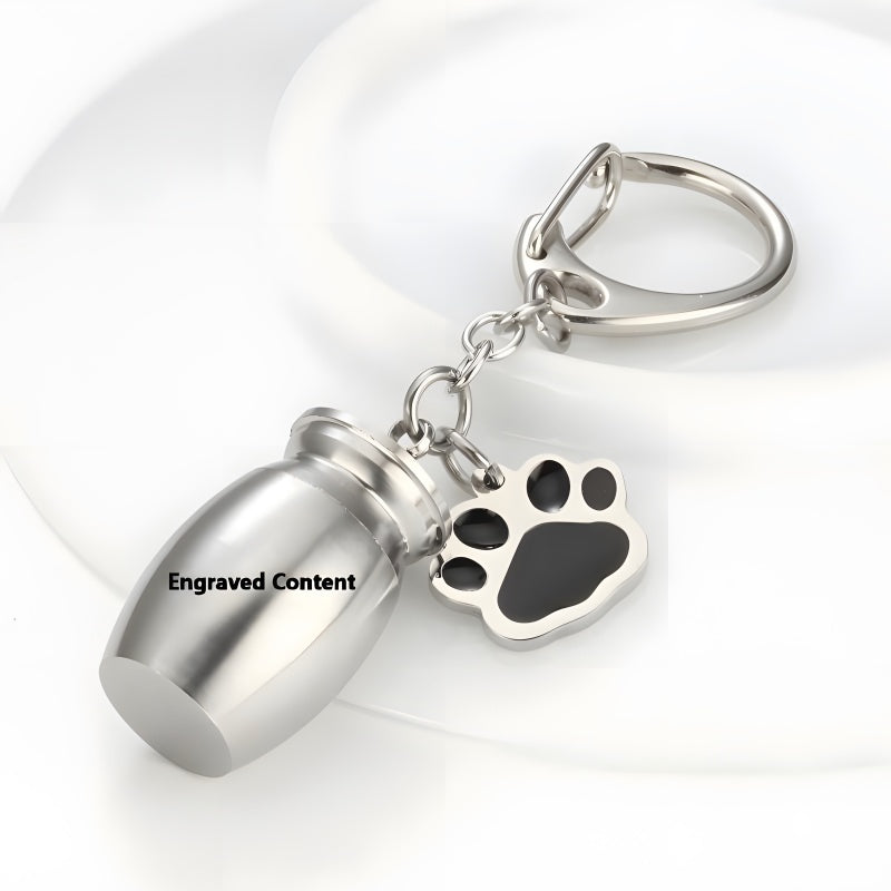 Pet Memorial Keychain - Custom Engraved Dog Paw Urn Pendant