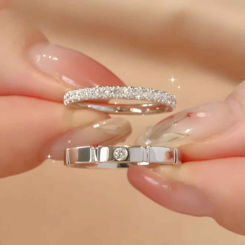 Minimalist Moissanite Couple Rings | Wear-Resistant Plated 925 Sterling Silver