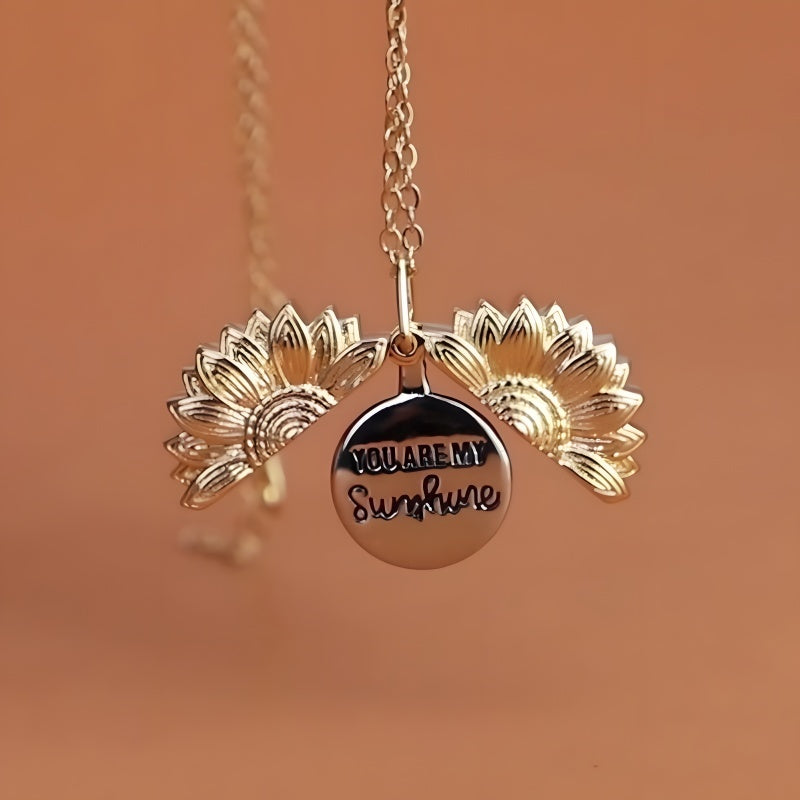 Sunflower Necklace for Women - Engravable Stainless Steel Bohemian Floral Jewelry Gift