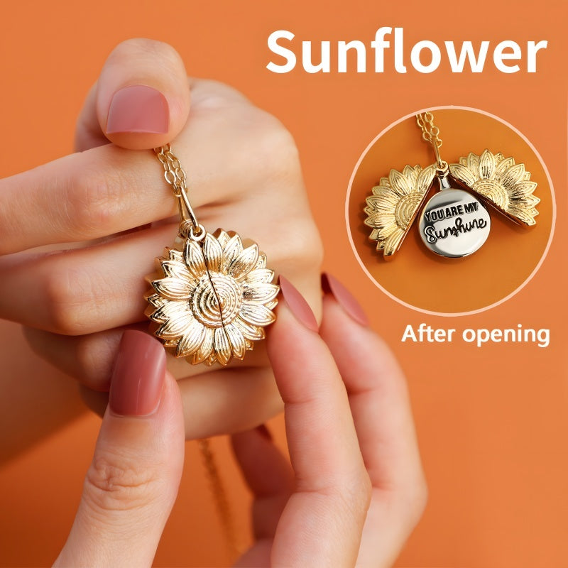 Sunflower Necklace for Women - Engravable Stainless Steel Bohemian Floral Jewelry Gift