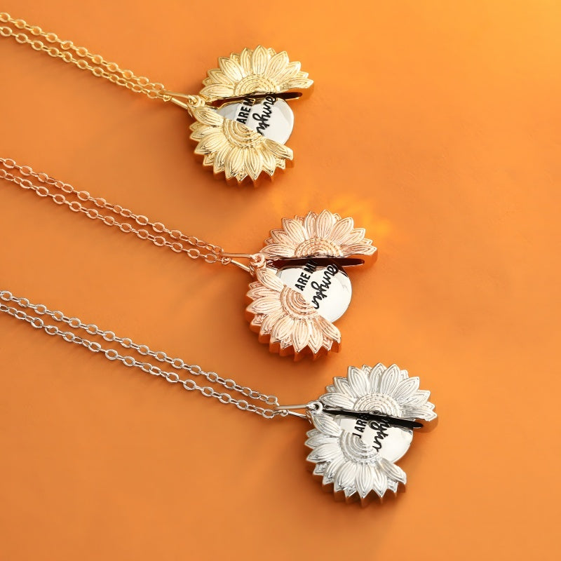Sunflower Necklace for Women - Engravable Stainless Steel Bohemian Floral Jewelry Gift