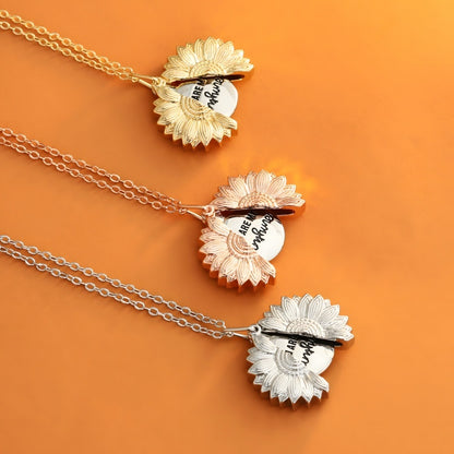 Sunflower Necklace for Women - Engravable Stainless Steel Bohemian Floral Jewelry Gift