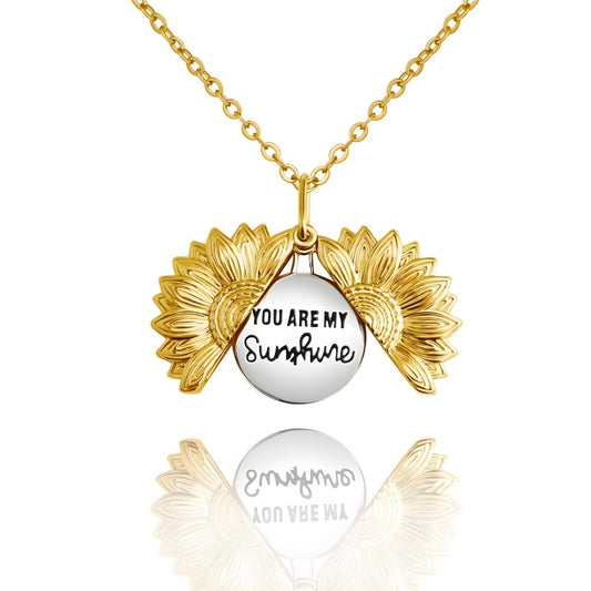 Sunflower Necklace for Women - Engravable Stainless Steel Bohemian Floral Jewelry Gift