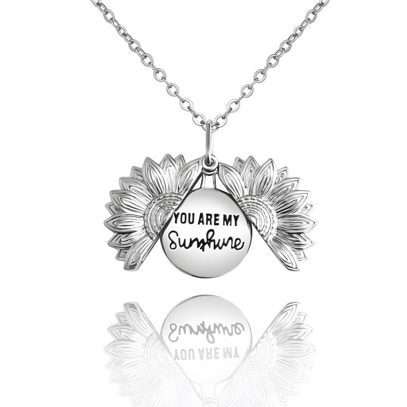 Sunflower Necklace for Women - Engravable Stainless Steel Bohemian Floral Jewelry Gift