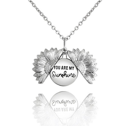 Sunflower Necklace for Women - Engravable Stainless Steel Bohemian Floral Jewelry Gift
