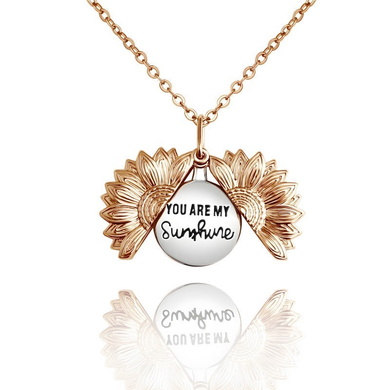 Sunflower Necklace for Women - Engravable Stainless Steel Bohemian Floral Jewelry Gift
