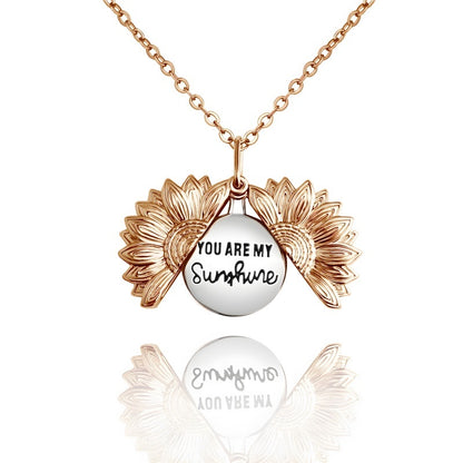 Sunflower Necklace for Women - Engravable Stainless Steel Bohemian Floral Jewelry Gift